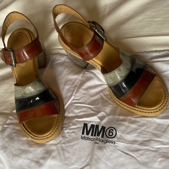 MM6 Maison Martin Margiela glitter lucite block heel black brown sandals 8.5 - Picture 2 of 11